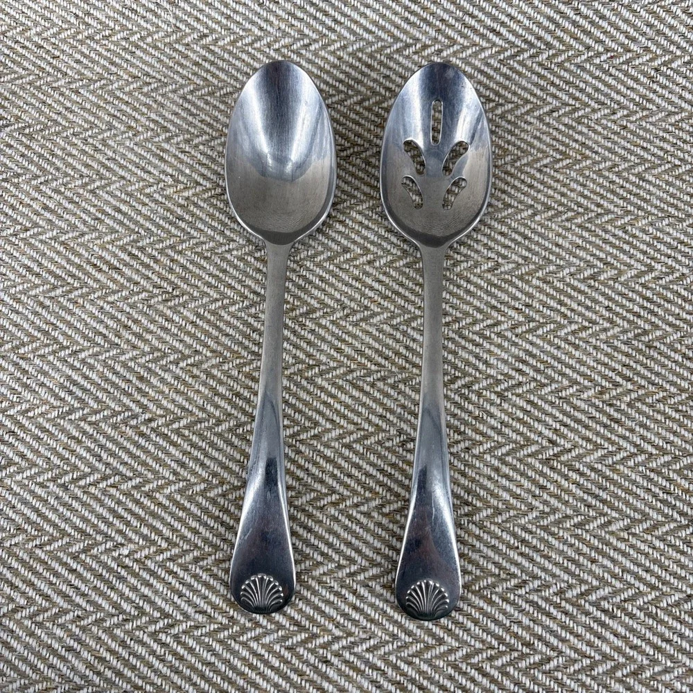 Reed & Barton Seychilles Seashell Slotted Serving Spoon & Solid Serving Spoon